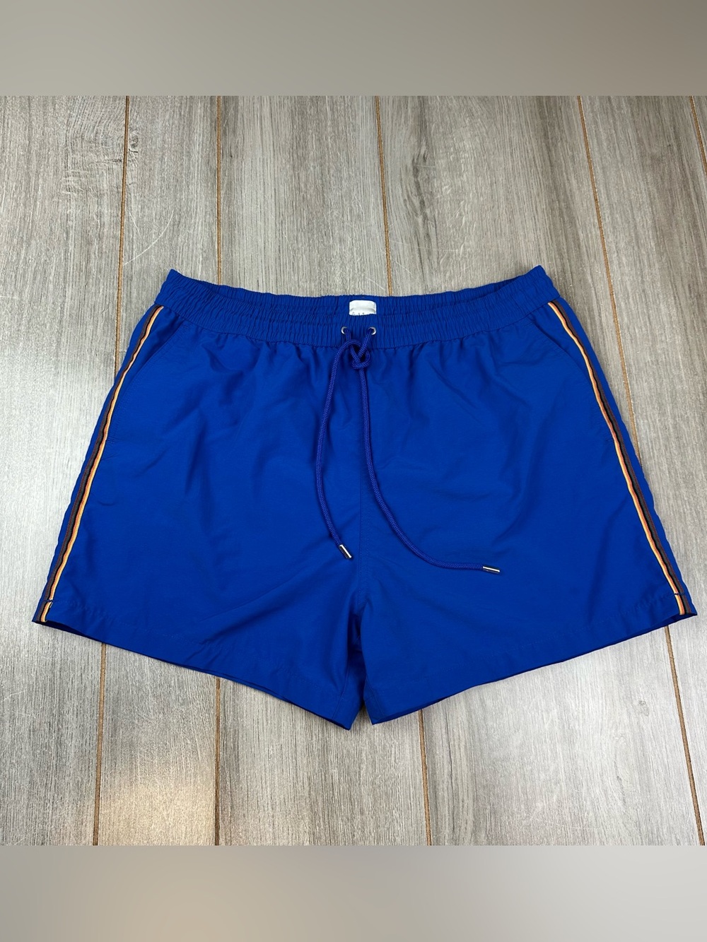 Paul Smith Swim trunks Mens L Solid Blue Side Tape Artist Stripe 3.5” Inseam